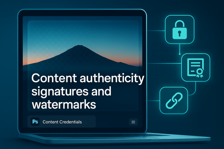 Content authenticity signatures and watermarks
